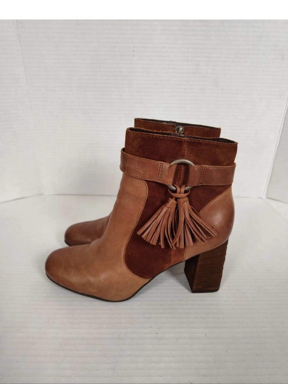 Born Booties Womens 6 M Toco Tassel Ankle Boots Brown Leather Heeled Zipper - Picture 6 of 6